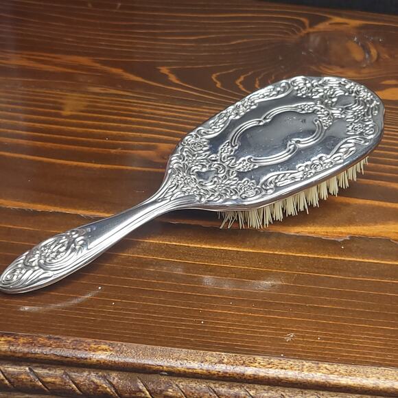 VTG Heavy Silver Plated Ornate Floral Filigree Grooming Vanity Hair Brush 7.75" - Picture 12 of 12